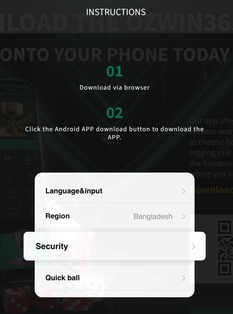 Ozwin365 app Android install instructions in Nepal — allowing install from unknown sources in the Security settings